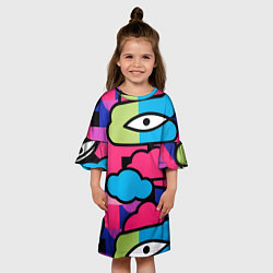 Платье клеш для девочки Глаза облака абстракция, цвет: 3D-принт — фото 2