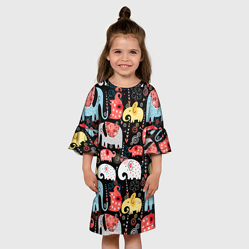 Детское платье Цветные слонята паттерн / 3D-принт – фото 3