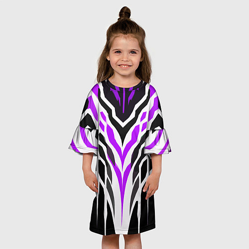 Детское платье Агрессивные фиолетово-белые полосы на чёрном фоне / 3D-принт – фото 3