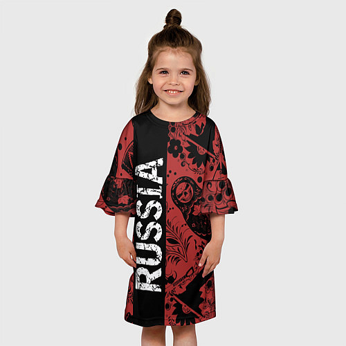 Детское платье Россия на фоне матрёшек балалайки и славянских узо / 3D-принт – фото 3