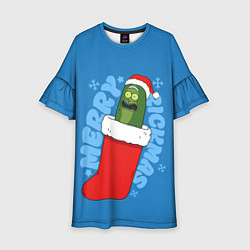 Платье клеш для девочки Новогодний Рик огурчик - Merry Rickmas, цвет: 3D-принт
