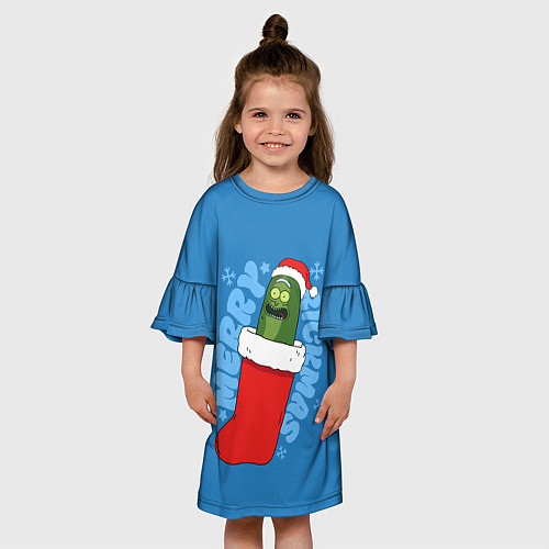 Детское платье Новогодний Рик огурчик - Merry Rickmas / 3D-принт – фото 3