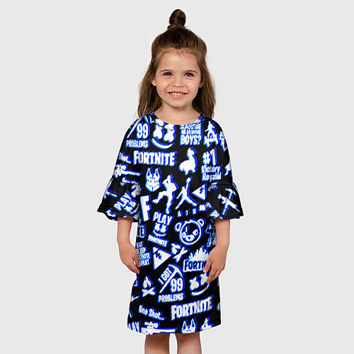 Детское платье Fortnite neon game steel / 3D-принт – фото 3