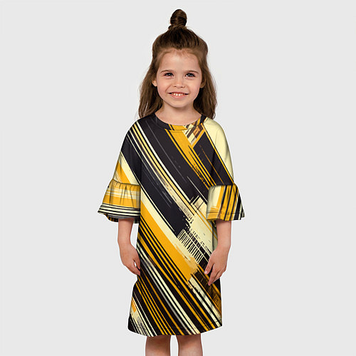 Детское платье Жёлтые диагональные полосы на чёрном фоне / 3D-принт – фото 3