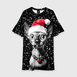 Платье клеш для девочки Сфинкс в шапке Санты, цвет: 3D-принт
