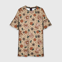 Платье клеш для девочки Узор с пряниками и специями для глинтвейна, цвет: 3D-принт