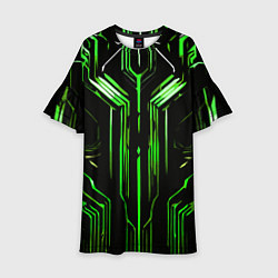Платье клеш для девочки Green stripes on a black background, цвет: 3D-принт