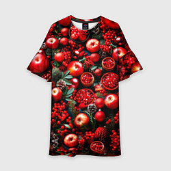 Платье клеш для девочки Рождественские ягоды и фрукты, цвет: 3D-принт