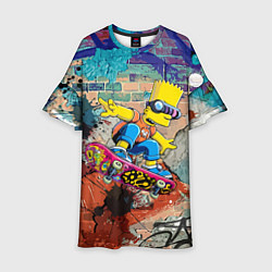 Платье клеш для девочки Bart Simpson on a skateboard - graffiti, цвет: 3D-принт
