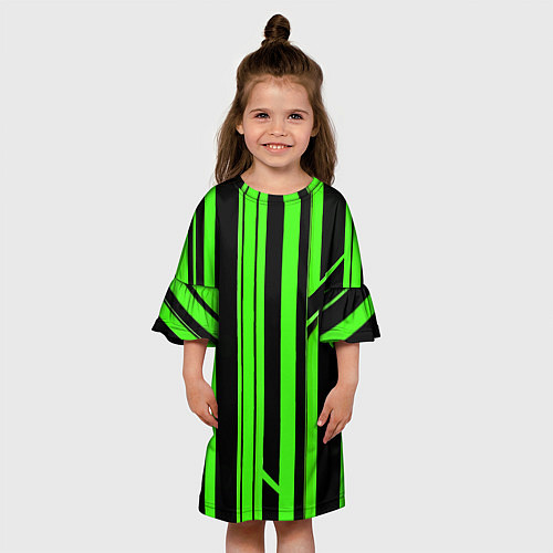 Детское платье Толстые зелёные полосы на чёрном фоне / 3D-принт – фото 3