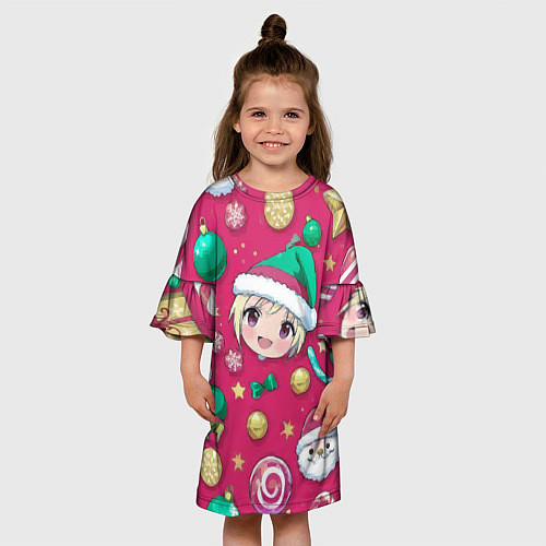 Детское платье Новогодние рисунки аниме / 3D-принт – фото 3