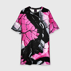 Платье клеш для девочки Чёрные линии на чёрно-розовом фоне, цвет: 3D-принт