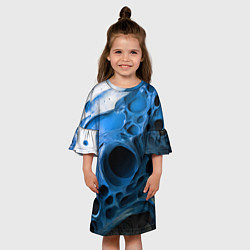 Платье клеш для девочки Сине-белая абстрактная структура, цвет: 3D-принт — фото 2