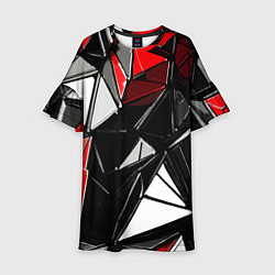 Платье клеш для девочки Красно-белые рельефные треугольники на чёрном фоне, цвет: 3D-принт