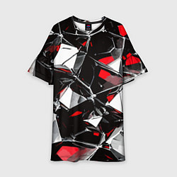 Платье клеш для девочки Красно-белый паттерн на чёрном фоне, цвет: 3D-принт