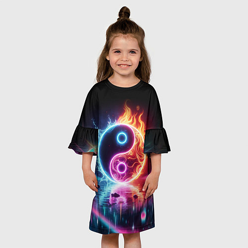 Детское платье Инь янь - неоновый космос / 3D-принт – фото 3