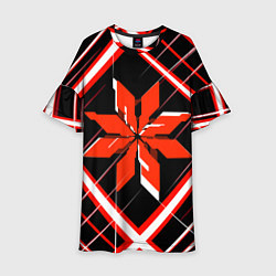 Платье клеш для девочки Красно-белая звезда и полосы на чёрном фоне, цвет: 3D-принт