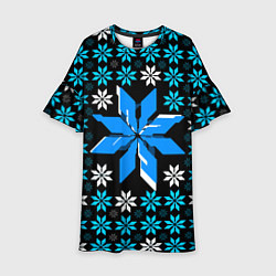 Детское платье Сине-белые звёзды на чёрном фоне