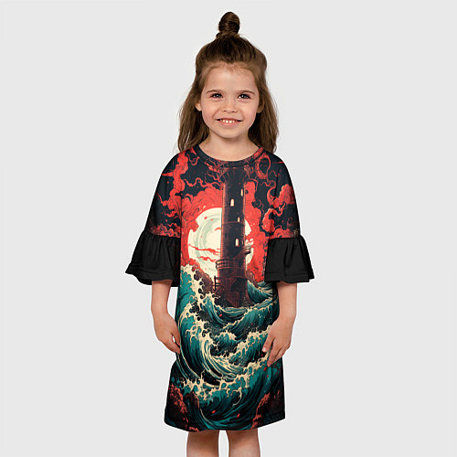 Детское платье Маяк и волны в японском стиле / 3D-принт – фото 3