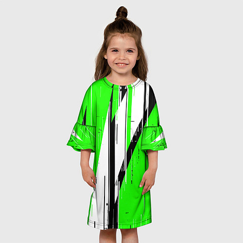 Детское платье Black and white vertical stripes on a green backgr / 3D-принт – фото 3