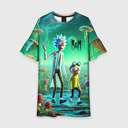 Платье клеш для девочки Рик и Морти изучают планету мухоморов - нейроарт ф, цвет: 3D-принт