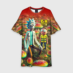 Платье клеш для девочки Рик и Морти заблудились в мухоморном поле, цвет: 3D-принт
