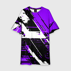 Платье клеш для девочки Diagonal black and white stripes on a purple backg, цвет: 3D-принт