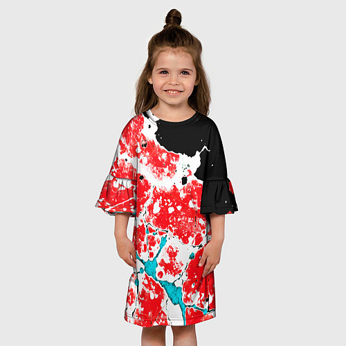 Детское платье Сине красная абстракция на чёрном фоне / 3D-принт – фото 3