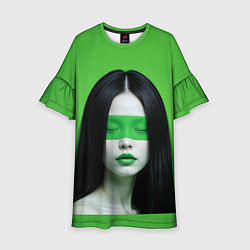 Платье клеш для девочки Pop art девушка на зеленом фоне, цвет: 3D-принт