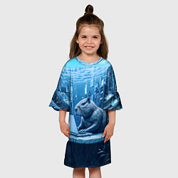 Платье клеш для девочки Капибара программист под водой, цвет: 3D-принт — фото 2