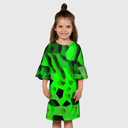 Детское платье Чёрно-зелёная пористая абстракция / 3D-принт – фото 3