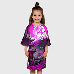 Платье клеш для девочки Япония гора в фиолетовом свете, цвет: 3D-принт — фото 2