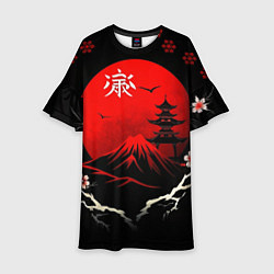 Платье клеш для девочки Japan red black nature, цвет: 3D-принт