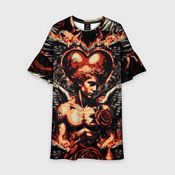 Платье клеш для девочки Ангел на фоне сердца в стиле татуировки, цвет: 3D-принт