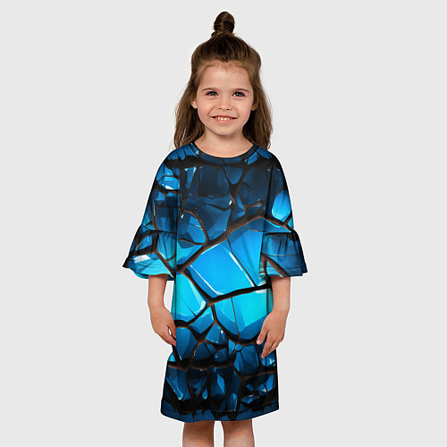 Детское платье Синяя текстура объемных плит / 3D-принт – фото 3