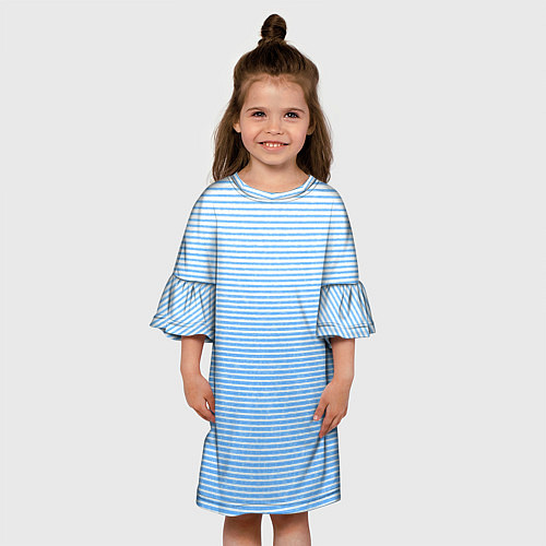Детское платье Белый с голубым текстурный в полоску / 3D-принт – фото 3