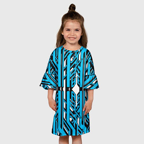 Детское платье Чёрно-синие техно полосы на белом фоне / 3D-принт – фото 3