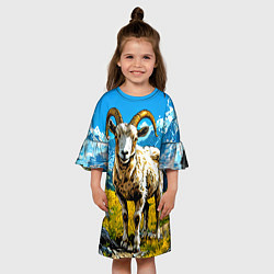 Платье клеш для девочки Горный козел, цвет: 3D-принт — фото 2