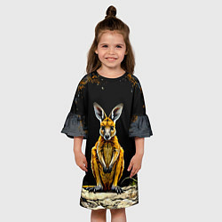 Платье клеш для девочки Кенгуру на черном, цвет: 3D-принт — фото 2