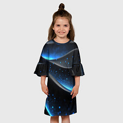 Платье клеш для девочки Черная волнистая текстура с синей пыльцой, цвет: 3D-принт — фото 2