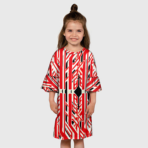 Детское платье Бело-красные техно полосы на чёрном фоне / 3D-принт – фото 3