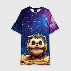 Платье клеш для девочки Ежик и звездное небо, цвет: 3D-принт