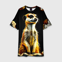 Платье клеш для девочки Сурикат на черном, цвет: 3D-принт