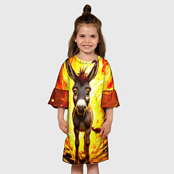 Платье клеш для девочки Ослик в огне, цвет: 3D-принт — фото 2