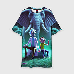 Платье клеш для девочки Рик и Морти - портрет на фоне слона, цвет: 3D-принт