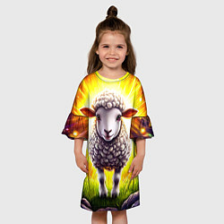 Платье клеш для девочки Овечка в ярких лучах, цвет: 3D-принт — фото 2