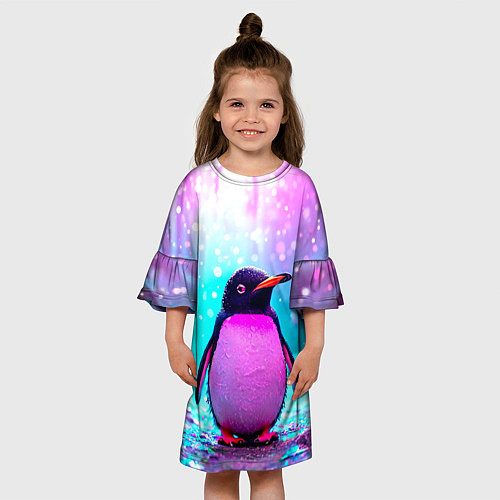 Детское платье Пингвин в неоновых искрах / 3D-принт – фото 3