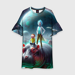 Платье клеш для девочки Рик и Морти сидят на бегемоте - нейроарт фантазия, цвет: 3D-принт
