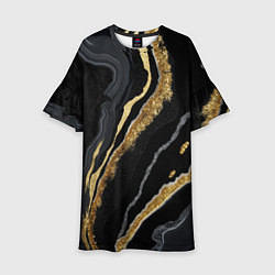Платье клеш для девочки Узоры черного мрамора с золотом, цвет: 3D-принт
