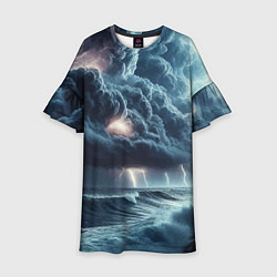 Платье клеш для девочки Шторм на море - сверкание молний, цвет: 3D-принт